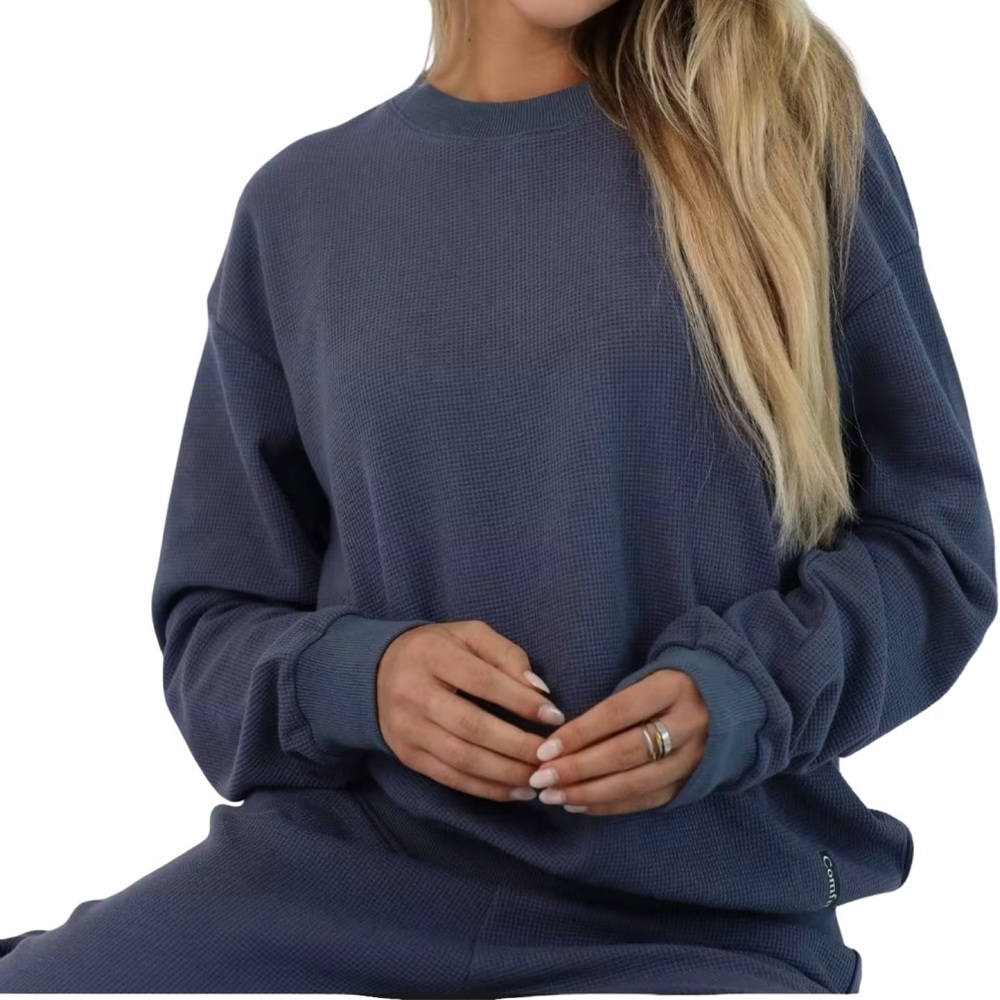 Comfrt *NEW* Waffle Long Sleeve Shirt Stone Blue Size M